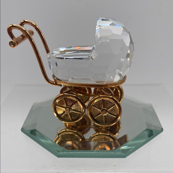 Swarovski Crystal Baby Carriage Gold Plated With Mirror Base